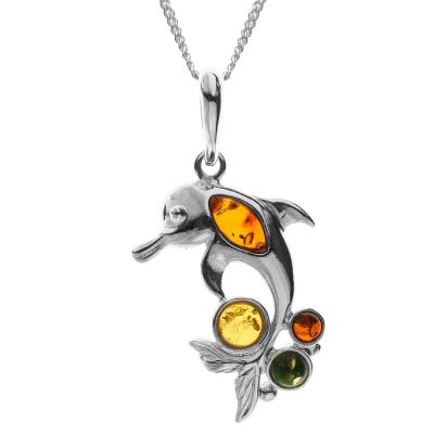 Kette mit Anhänger OSTSEE-SCHMUCK "- Delphin - Silber 925/000 - Bernstein" Gr. 60, silber (silber 925, silberfarben, weiß), Schmuck_Sets, Damen, 60, Silber 925 (Sterlingsilber)
