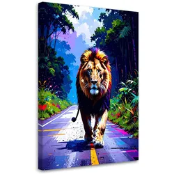 LEINWANDBILD Löwe auf der Straße Dschungel 70x100cm