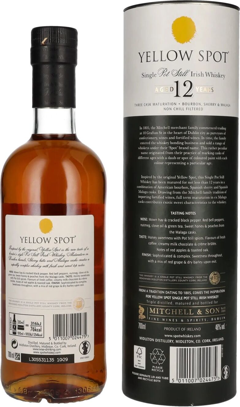 Spot Whiskey Yellow Spot 12 Years Old Single Pot Still Irish Whiskey 46% Vol. 0,7l in Geschenkbox