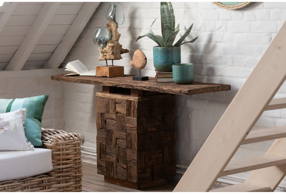 Hellin Console en bois foncé recyclé l150 Marron 150x75x40cm