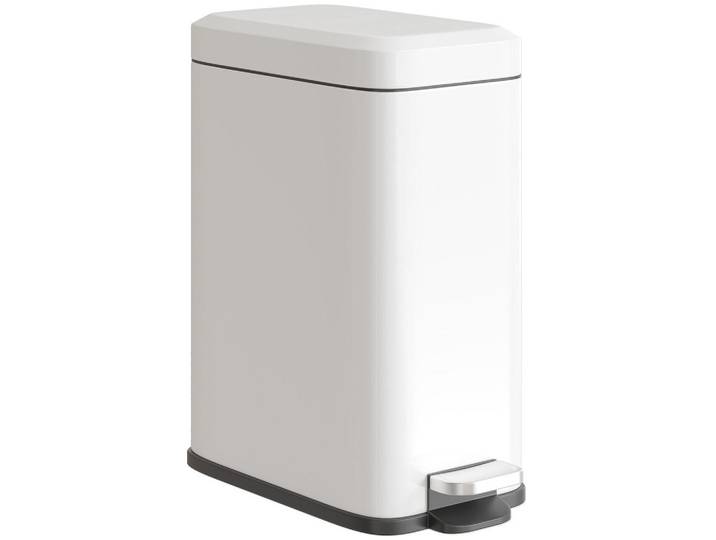 Homcom Mülleimer 5L Treteimer Abfalleimer mit Deckel und Fußpedal für Wohnzimmer, Weiß, Metall, 14x32x29.2 cm, Badaccessoires, Abfalleimer