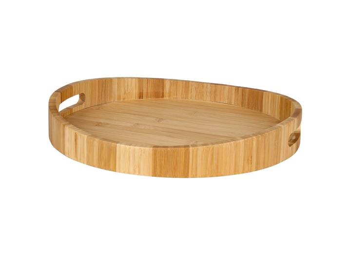 Rundes Tablett aus Bambus, Holzmaserung, mit Rand, 35 x 35 x 5 cm