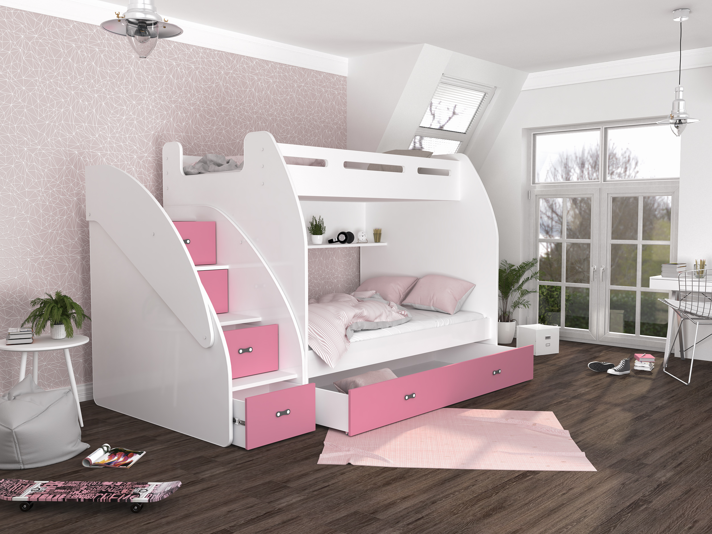 FEDVE Kinderbett Hochbett Etagenbett PLUTO 90/120x200cm Kinderzimmer Doppelbett Lattenrost