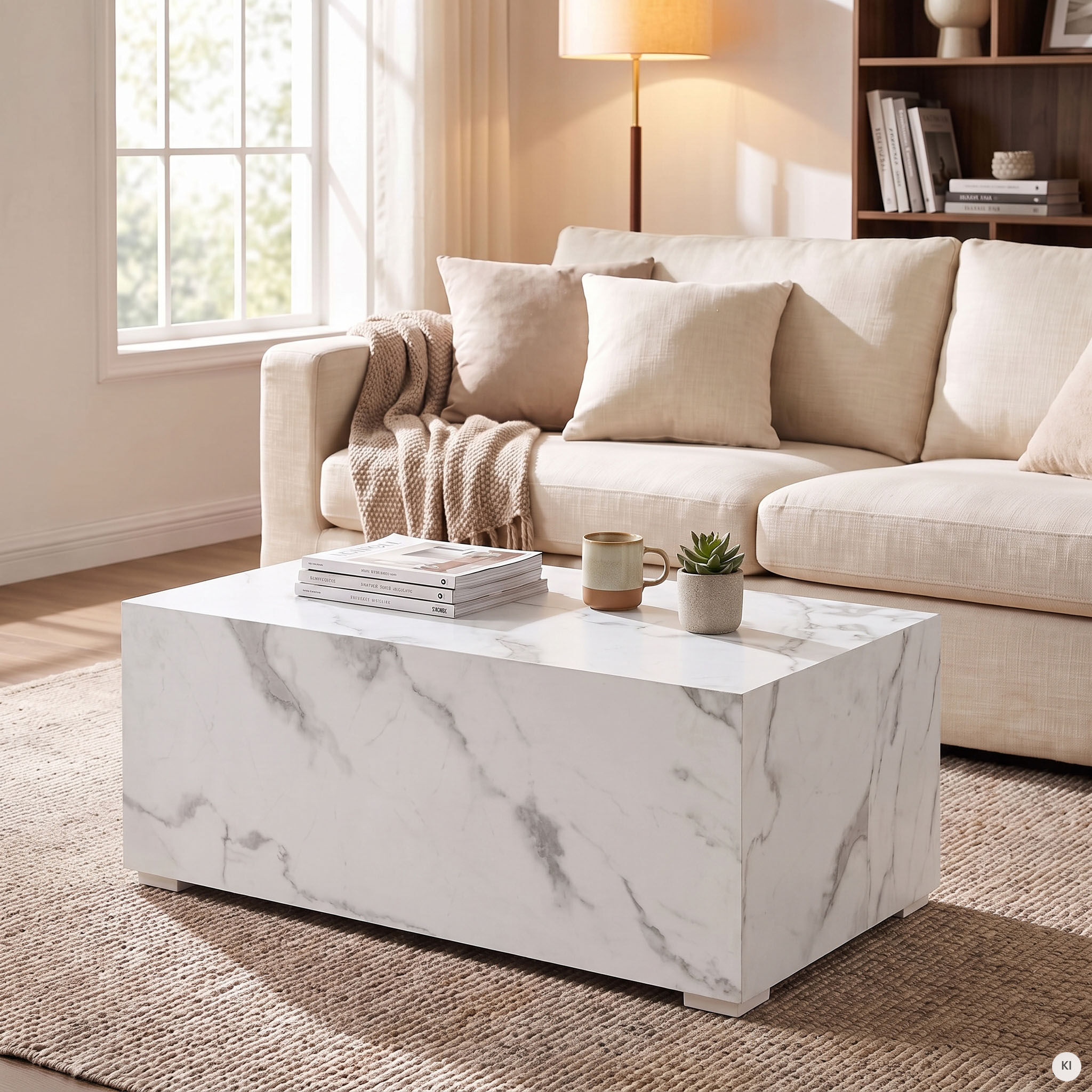 Couchtisch SALESFEVER "Almeria Wohnzimmertisch Stilvoller Beistelltisch 90/60 cm", weiss (weiß marmoroptik), B:90cm H:35cm T:60cm, MDF, mit Melaminfolie überzogen, Tische, Couchtisch, Eleganz trifft Funktionalität: 90x60cm, Marmoroptik-Folierung weiß marm