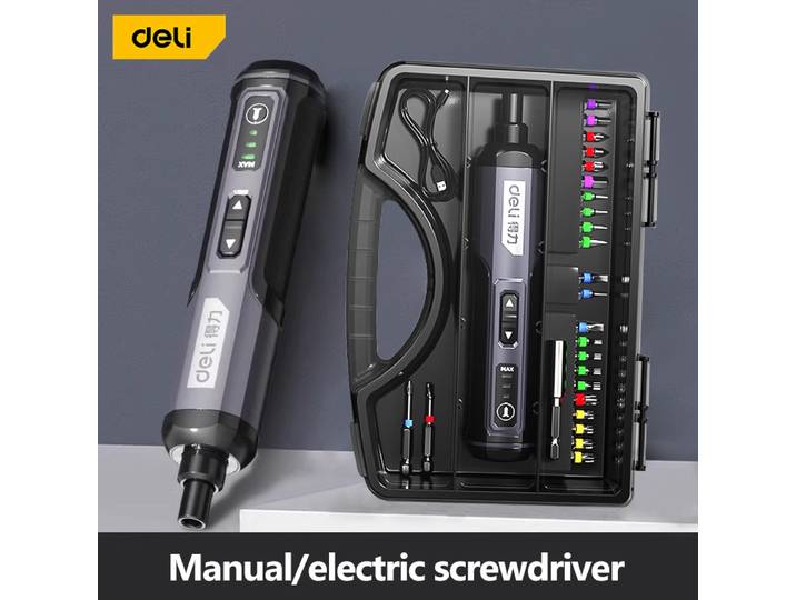 Deli 4V Mini jeu de tournevis électriques Kit LED Portable tournevis électriques sans fil intelligents outils de forage à main rechargeables USB