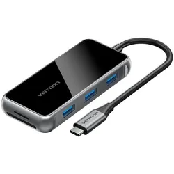 Vention Tfmhb (USB-C, 4 Ports), Dockingstation + USB Hub, Silber, Schwarz