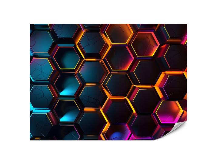 FOTOTAPETE für Jugendzimmer Schwarz Neon Hexagone 200x140