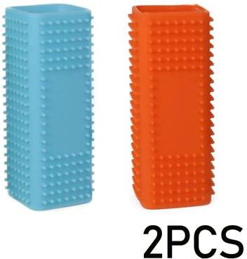 Uplift Treasures Silicone Pet Hair Removal Cleaning Brush 2pcs blue Orange