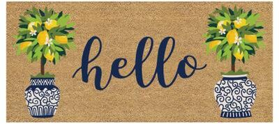 Evergreen "Hello Topiary Flocked Coir Sassafras Switch Door Mat - 22"" x 10"""