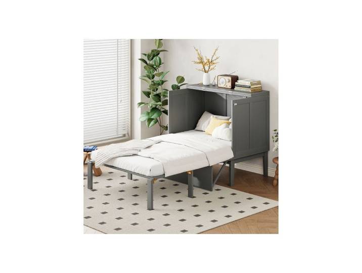Lit télescopique - MUVOE - 90x200cm - Gain de place - Design morphing - Couleur grise