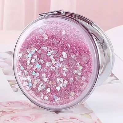 Fusion Finds Flowing Sand Compact Pocket Mirror With 2X Magnifying Double Sided Travel Makeup Mirror pink