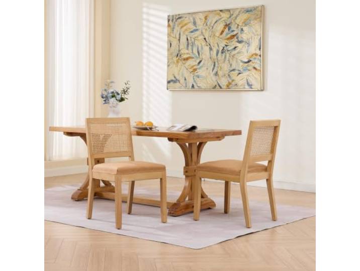 Ropilly Rattan Essstühle Cane Back Stuhl Naturholz Gestell Stuhl für Küche und Esszimmer