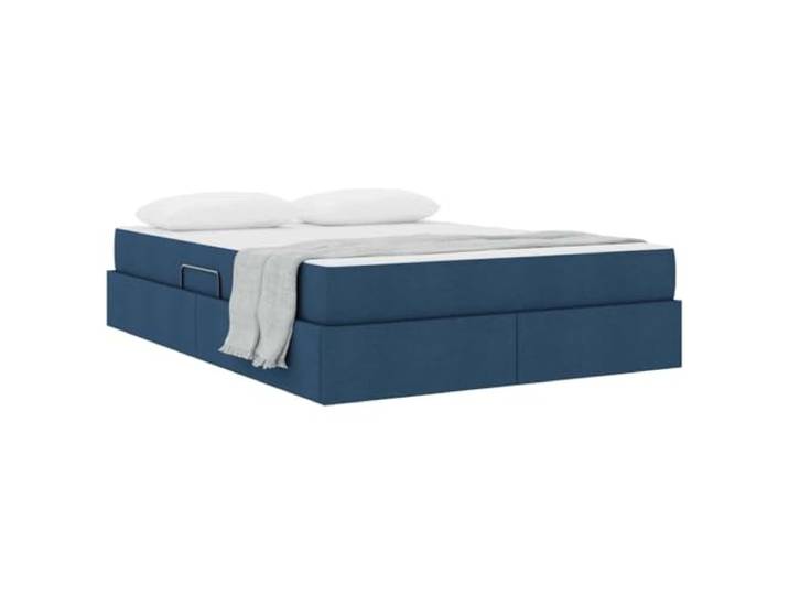 KTHLBRH Boxspringbett blau 140 x 200 cm mit Matratze Hydraulisches Heben, Metallgestell, feste Latten, Kapazität 280 kg