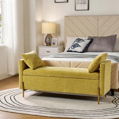 HULALA HOME Angelus Modern 56''W Upholstered Flip Top Storage Bench withTwo Pillows and Arms