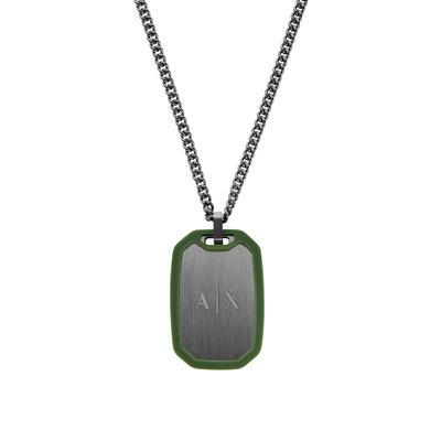 Kette mit Anhänger ARMANI EXCHANGE "Schmuck Geschenk Edelstahl, Silikon", silber (gunfarben, grün), Halsketten, Damen, Edelstahl Silikon, L: 70 B: 2mm, Edelstahl, Silikon, B:2mm