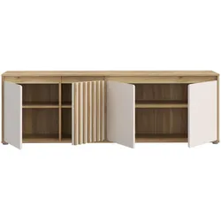 Aucune, TV Möbel, ELISTEN TV-Schrank – Mattweiss & Eiche – 4 Türen – 174,3 × 41,5 × 56,1 cm