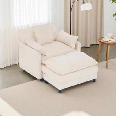 ZWYO HOSIMU "55"" Chenille Accent Chair with Ottoman, Oversized Upholstered Armchair, Solid Wood Frame Reading Chair"