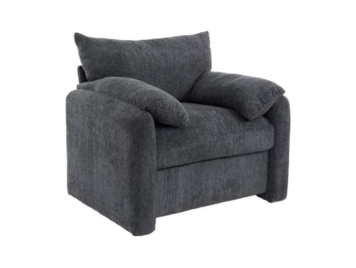 Fauteuil en chenille gris avec assise large 96x82x84 cm