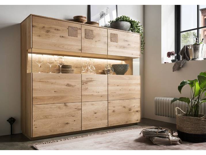 Highboard inkl.Beleuchtung 165x145cm 'Monza' Wildeiche geölt