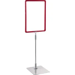 Plakatrahmen mit Standfuß und Halterung (Set) A5 Aluminiumstange verstellbar von 350 - 550 mm | rot | Standfläche: grau, Kunststoff