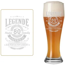 WEIZENBIERGLAS MIT GRAVUR Legende seit 80 Jahren transparent 0,5 l