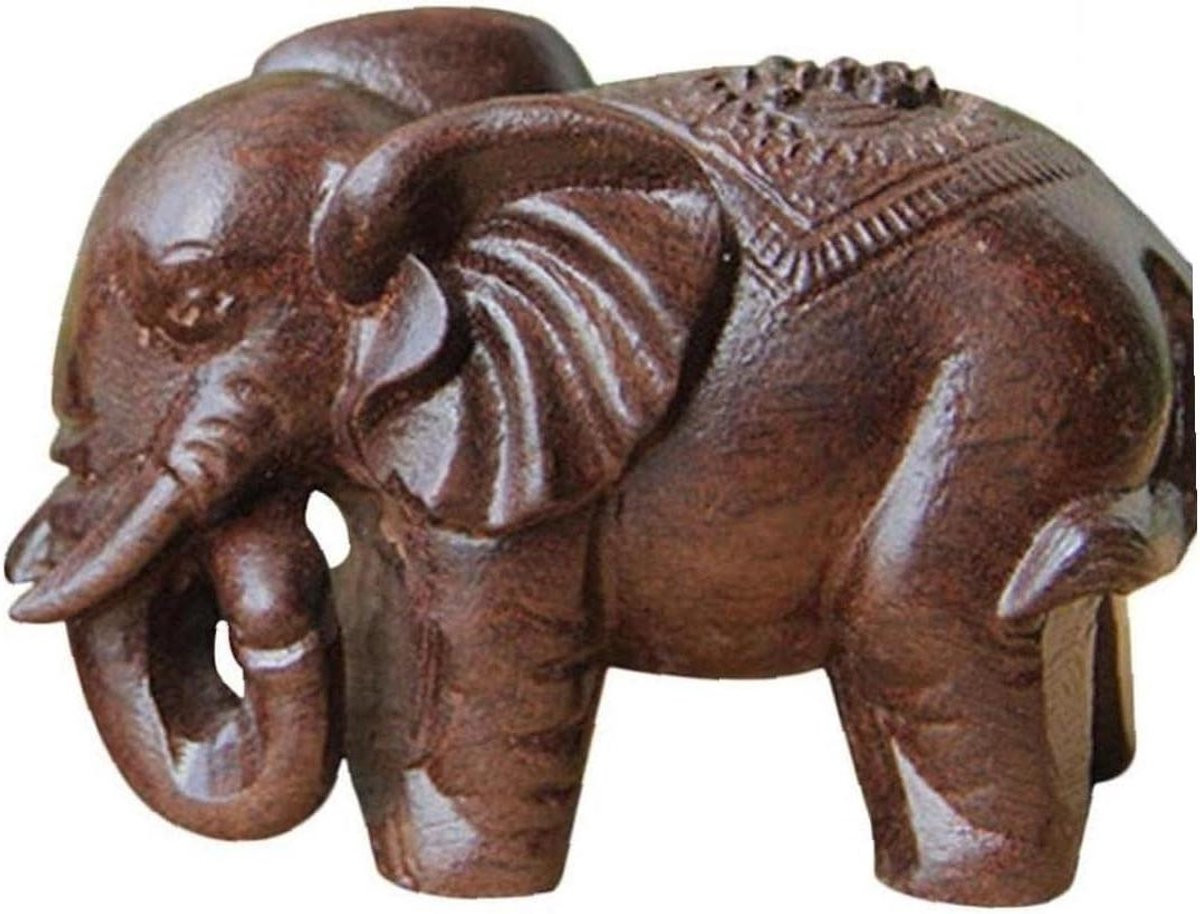 Handgesneden houten olifant decoratief dierbeeldje voor op je bureau of in de woonkamer