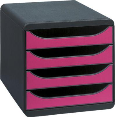 Schubladenbox Big Box Iderama Himbeerfarben, 4 offene Schubladen, A4/A4+/24x32 cm, leise, Sicherheitsstopp