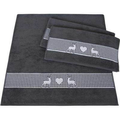Handtuch Set DYCKHOFF "Oktoberfest", grau (graphit), 3 Stk., Walkfrottier, Walkfrottier, Obermaterial: 100% Baumwolle, Handtuch-Sets, Made in Germany (2 Handtücher, 1 Duschtuch)