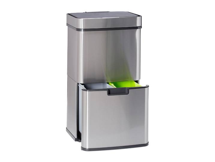 Mülltrennsystem 3-fach mit Sensor Schwarz-Silber