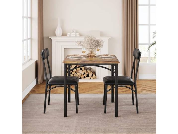 Zstar Platzsparendes Esszimmer Set für 2 Personen – Quadratischer Esstisch & 2 gepolsterte Stühle klassisch