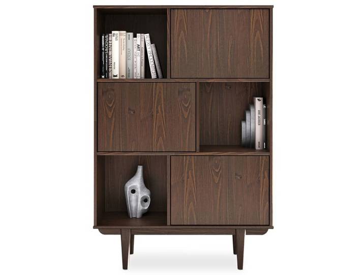 Buffet haut SIMONA 95x139 cm en bois massif coloris noyer avec 3 Portes et 3 Étagères Vaisselier en hauteur