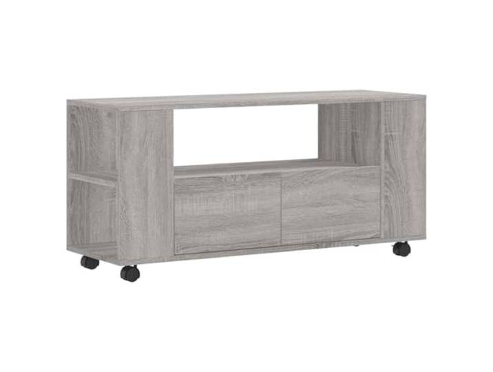 Roanoer TV-Schrank Grau Sonoma 102x34,5x43 cm Holzwerkstoff mit Rollen Flexibles TV Lowboard fürs Wohnzimmer mit leichtgängigen Rollen und großem Fach für Mediengeräte und Dekoration.