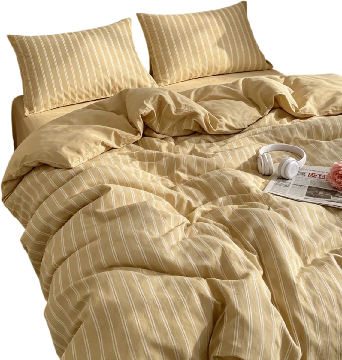 2/3-Delige Gestreepte Dekbedovertrekset Khaki 240 x 220 cm