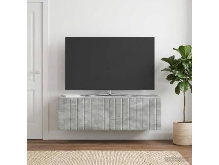 GKMBCVDFR Wall Mounted TV Cabinet 98x31x30 cm Concrete Grey TV Stand Wandmontage spart Bodenfläche, 90 Grad schwenkbare Türen, pflegeleichte Oberfläche, minimalistisches Design für moderne Räume