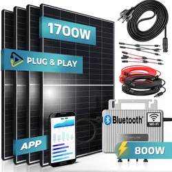 SUNNIVA® 1700W Balkonkraftwerk 800W komplett Steckdose - Ecoflow S 800W Micro Wechselrichter - PV Solaranlage Komplettset, 4x 425W (1700W) Solarmodule, inkl.5m Kabel, Y-Verteiler, Bluetooth, WIFI