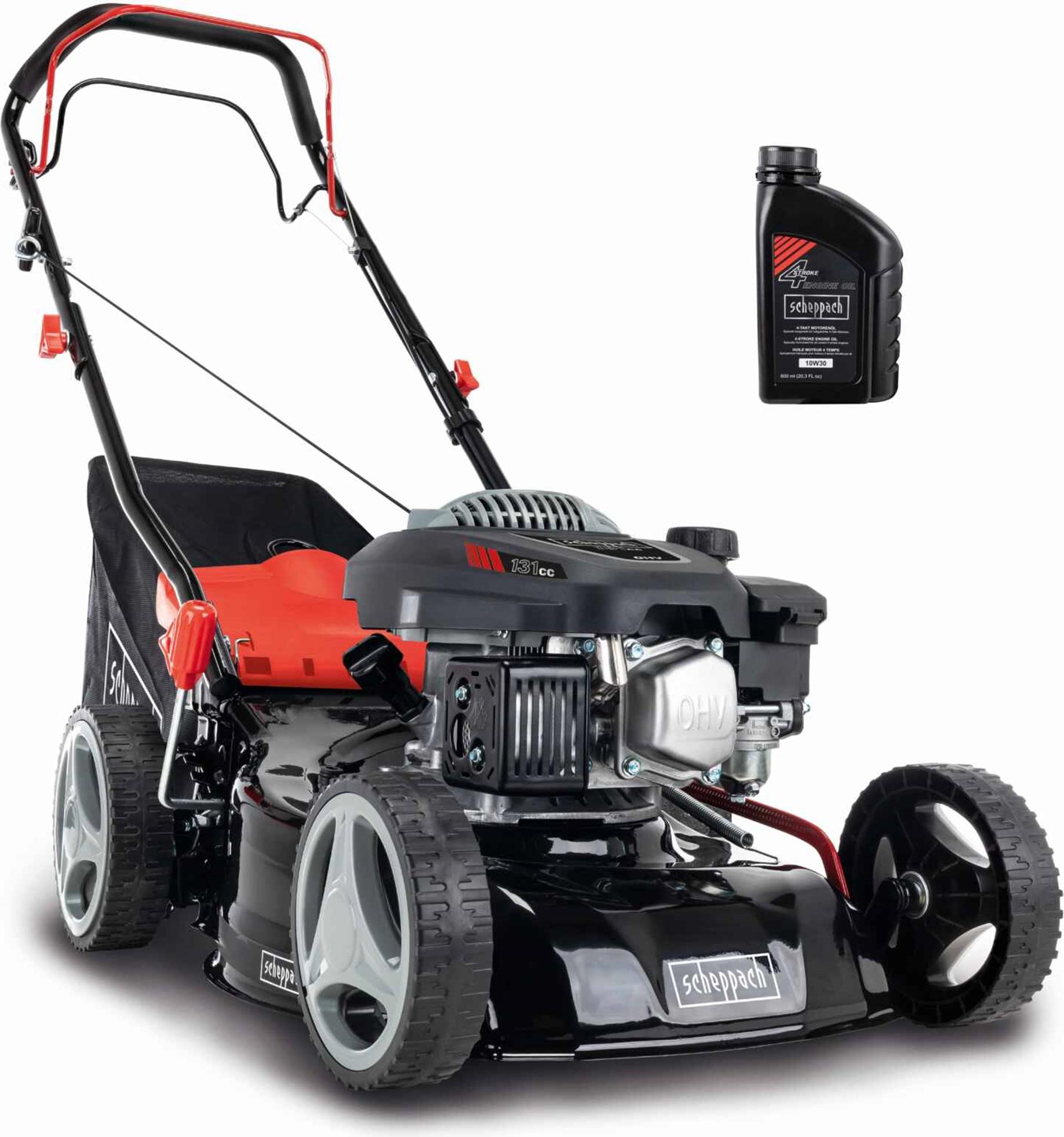 Scheppach Benzin Rasenmäher RM420A 3,3PS 5in1 mit Antrieb Breite 42cm 0,6 L Öl