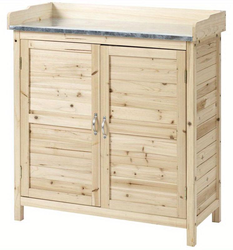 Gartenkasten - Gartenbox - Aufbewahrungskasten - Gartenlager - Gartenschuppen - Massivholz - Doppeltüren mit Arbeitsplatte - Erhöht