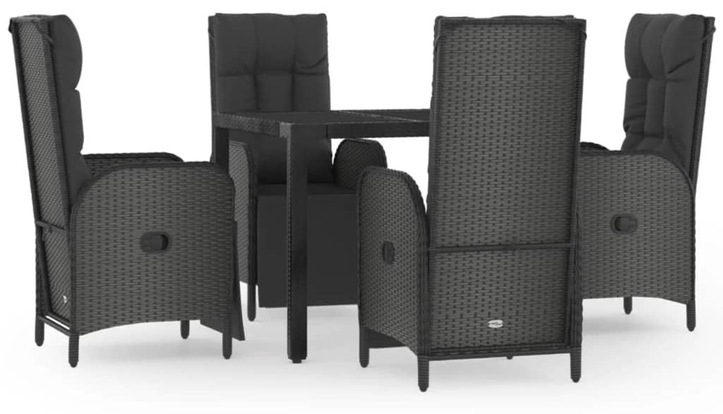 Gartenmöbel-Set, 5-teilig, aus schwarzem Poly-Rattan - wetterfest mit Kissen