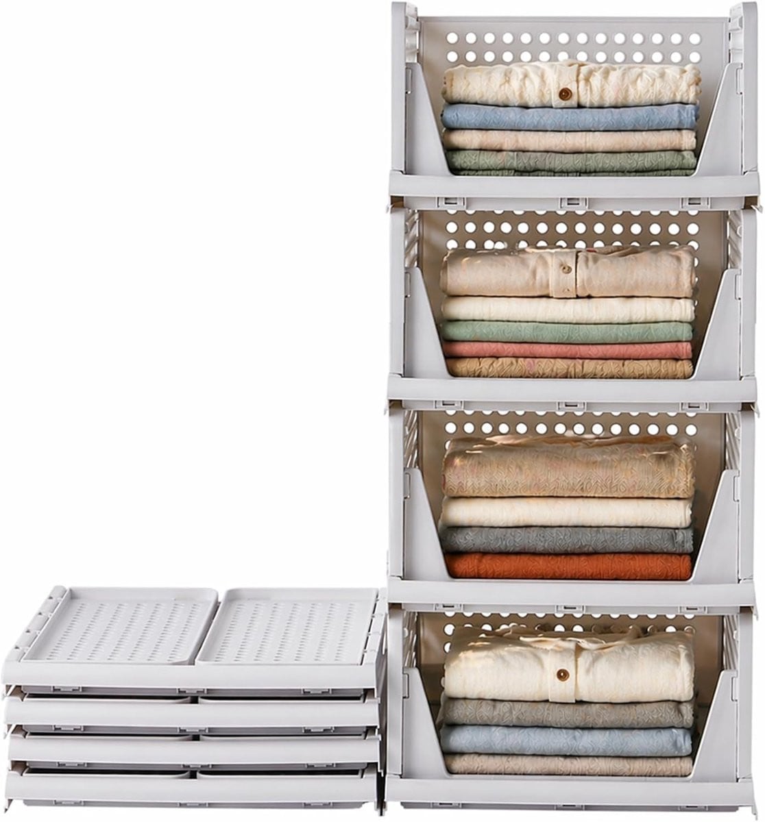 Thijox 4 stuks Stapelbare Kledingkast Organizer voor Ondergoed, T-shirts en Jeans