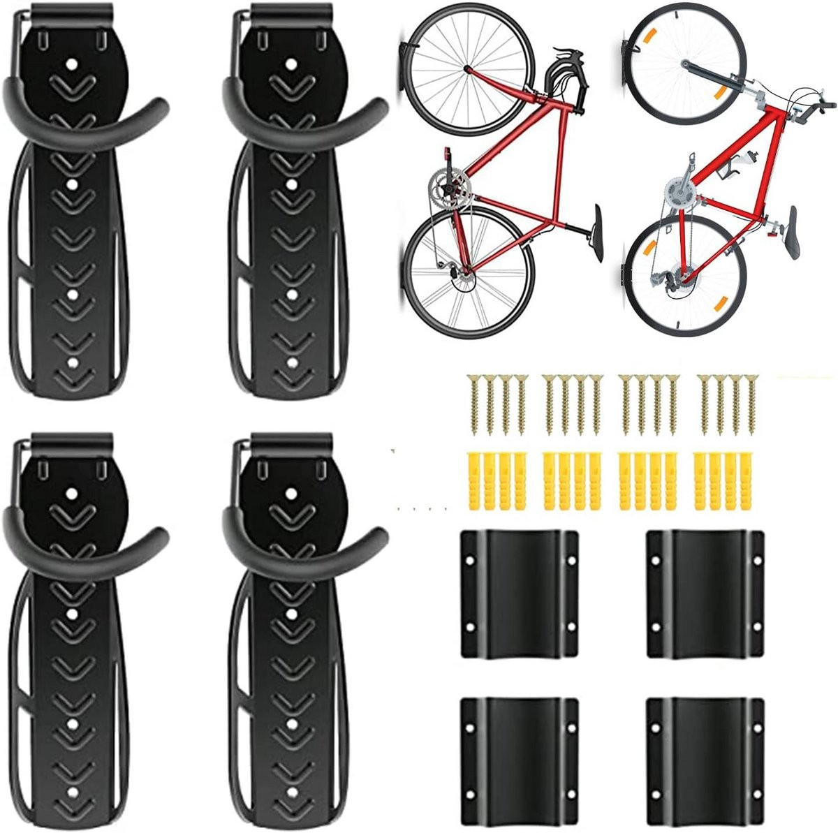 Set van 4 stevige fiets haken voor muurbevestiging voor garage opslag