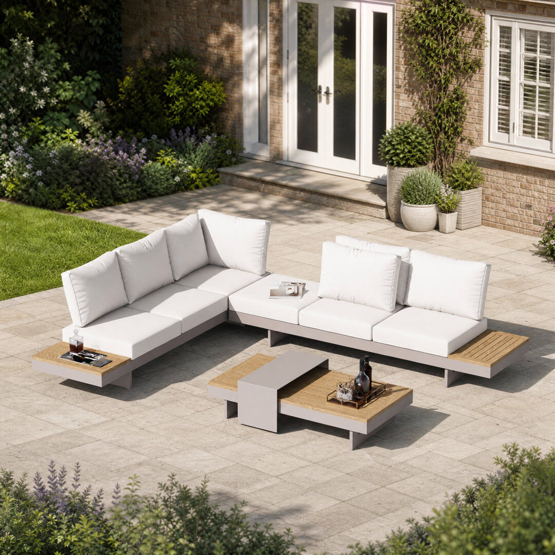 Ebern Designs Modular Garden Sofa Set, L Shaped Garden Sofa & Coffee Table Patio Corner Group Set for Modern Garden White 82cm H X 245.1cm W X 70.1cm D
