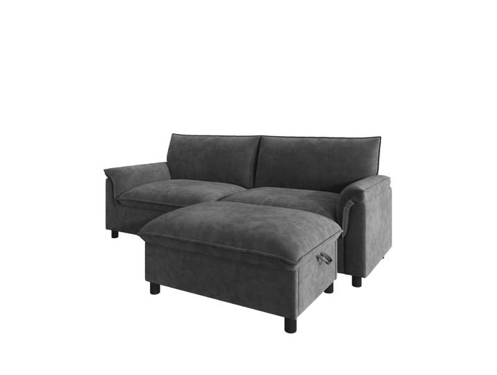 Canapé modulable en chenille gris avec pouf