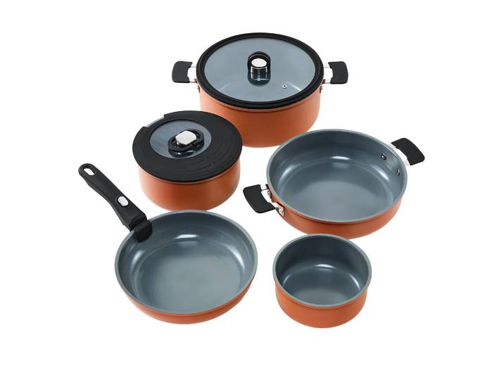 Topf-Set RESTO KITCHENWARE SAVE & STOCK Multifunktionales Stapelbares Set im Geschenkkarton , orange (terrakotta), Töpfe, Induktion, für alle Herdarten geeignet