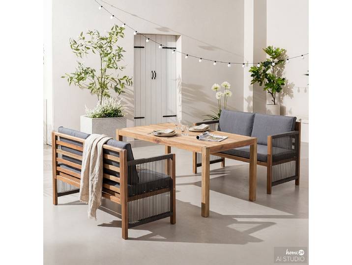 Dining-Loungeset 3-teilig Braun/Grau/Grau/Braun