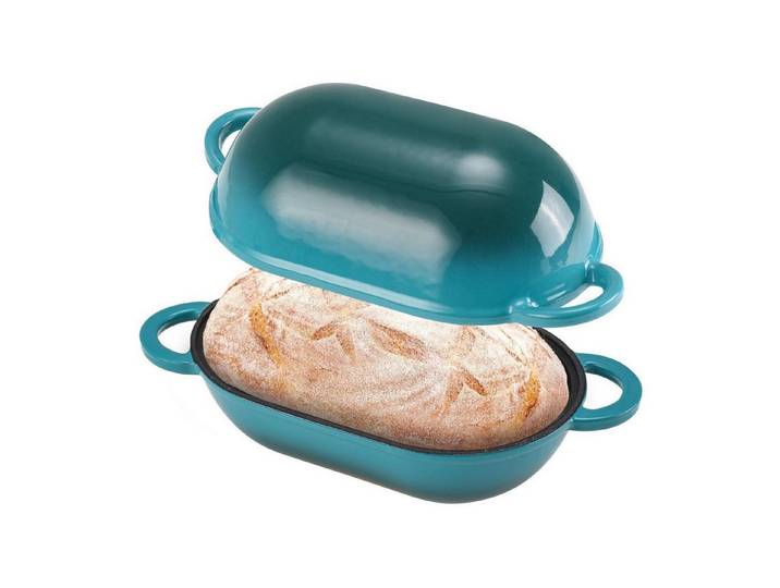 LuxusKollektion Brotbackform Gusseisen Brotbackform mit Deckel 23cm Blau-Grün