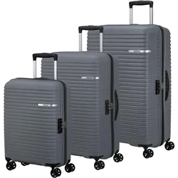 American Tourister Liftoff 4 Rollen Kofferset 3-teilig mit Dehnfalte, Koffer, Grau, Blau
