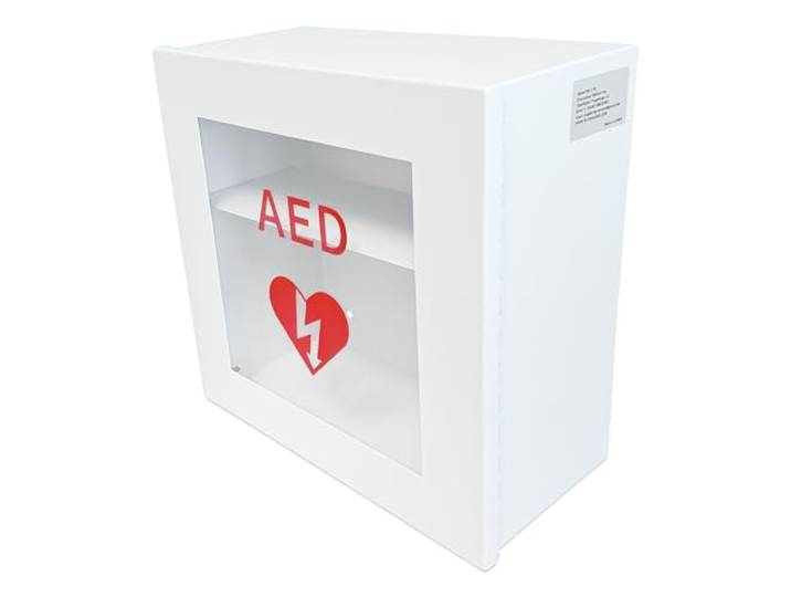 Plugsharge Wandmontierter AED Schrank mit klarem Sichtfenster AED Defibrillatorschrank aus Stahl, ohne Alarmierung für Büros, Schulen, Fitnessstudios und öffentliche Räume, Weiß