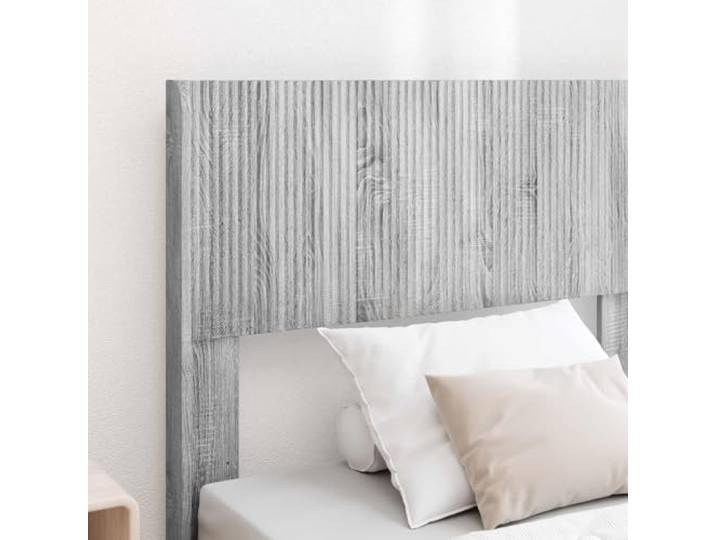 KTHLBRH Bett mit Stauraum aus technischem Holz, Grau Lattenrost, modernes Design, integrierte Ablagen, Kopfteil inklusive