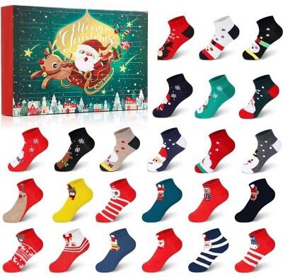 LightInthebox Christmas Socks Advent Calendar 2026 Women Adult Kids Xmas Gift Sock Advent Calendar Girls Boys 12 Pairs Christmas Socks