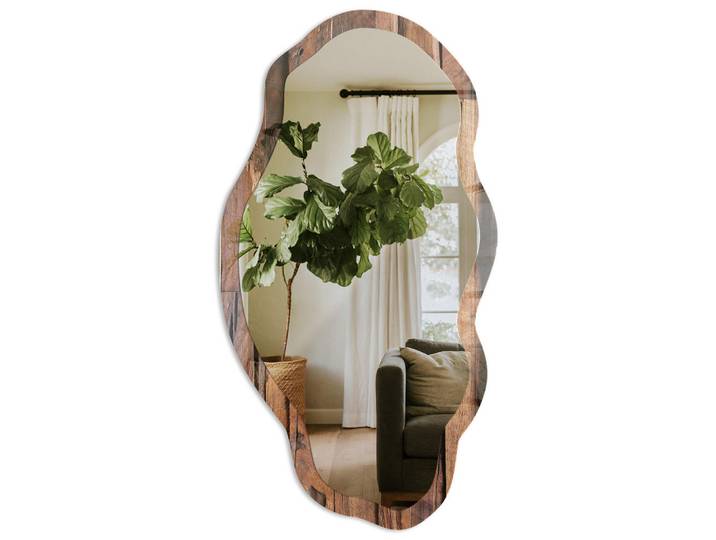 Tulup Spiegel 90x45 cm asymmetrisch mit Druck - Holzwand, Transparent, Glas, Organisch, 45x90x0.4 cm, Spiegel, Wandspiegel